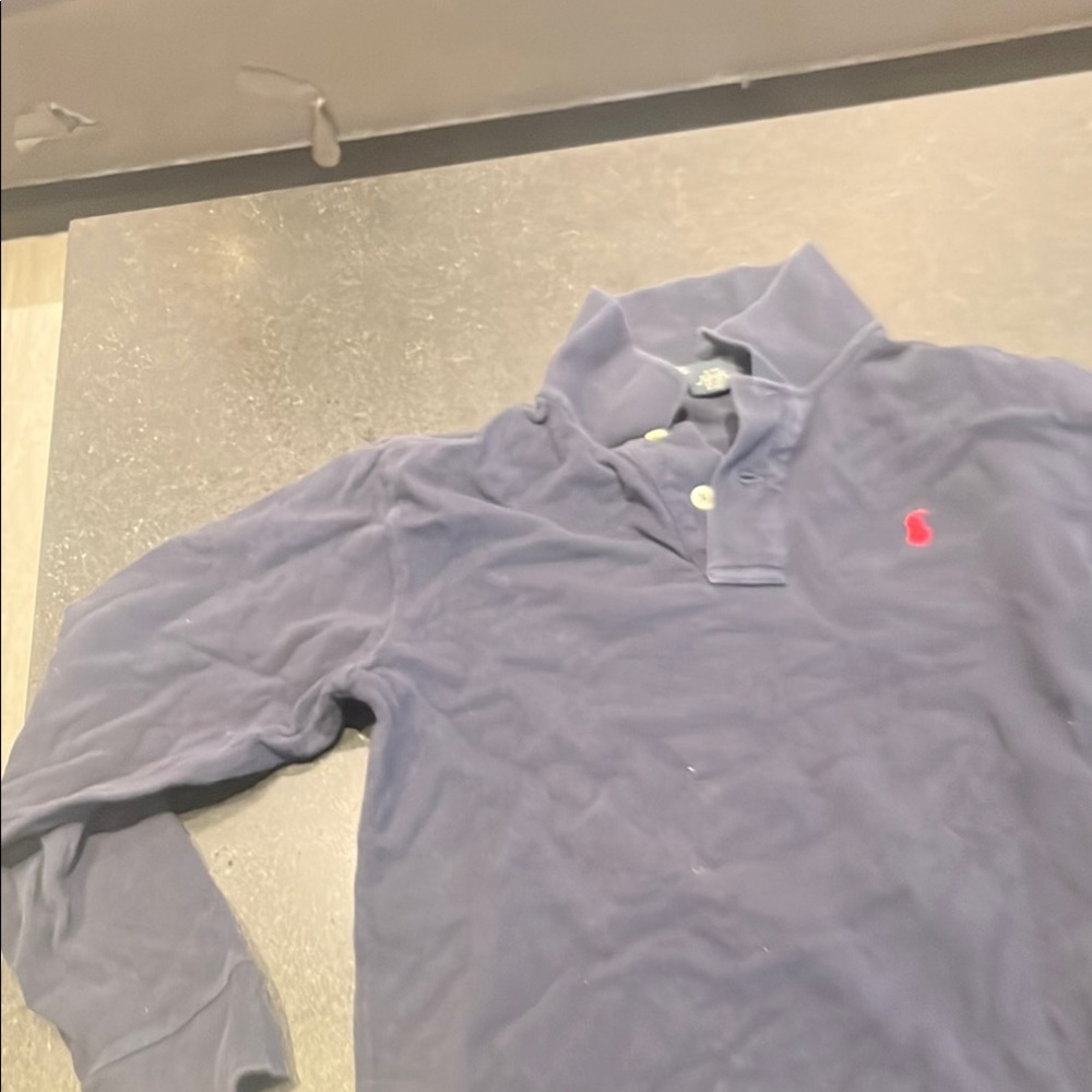 Blue Long Sleeve Polo Shirt with Red Logo